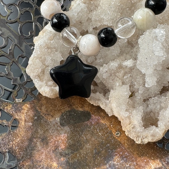 Handmade Moonstone, Quartz, and Black Tourmaline Bracelet - Picture 5 of 7